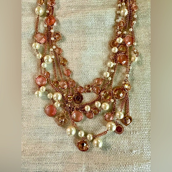 Brilliant HENRI BENDEL Multi Strand Necklace Rose Gold Swarovski Dangles EUC - Picture 15 of 16
